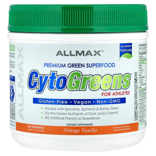 ALLMAX, CytoGreens®, зеленый суперфуд премиального качества для спортсменов, со вкусом апельсина и ванили, 315 г (11,11 унции)