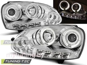 Передние фары VW Golf 5 angel eyes chrome