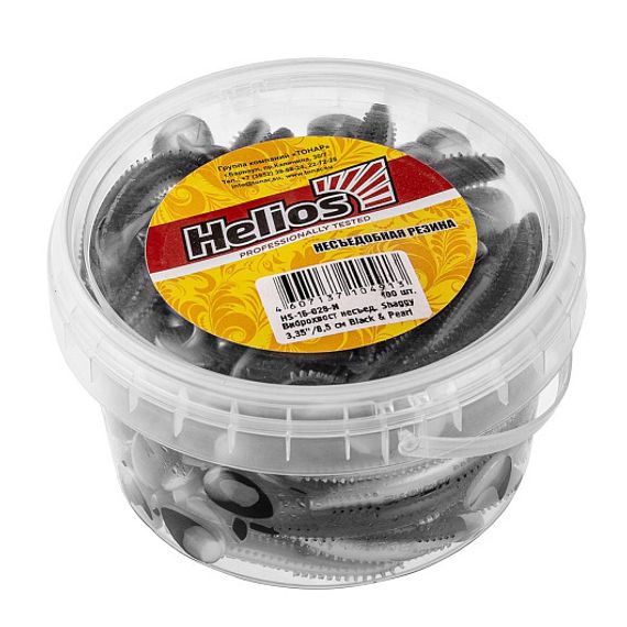 Виброхвост несъедоб. Shaggy 3,35&#39;/8,5 см Black &amp; Pearl 100шт. (HS-16-028-N) Helios