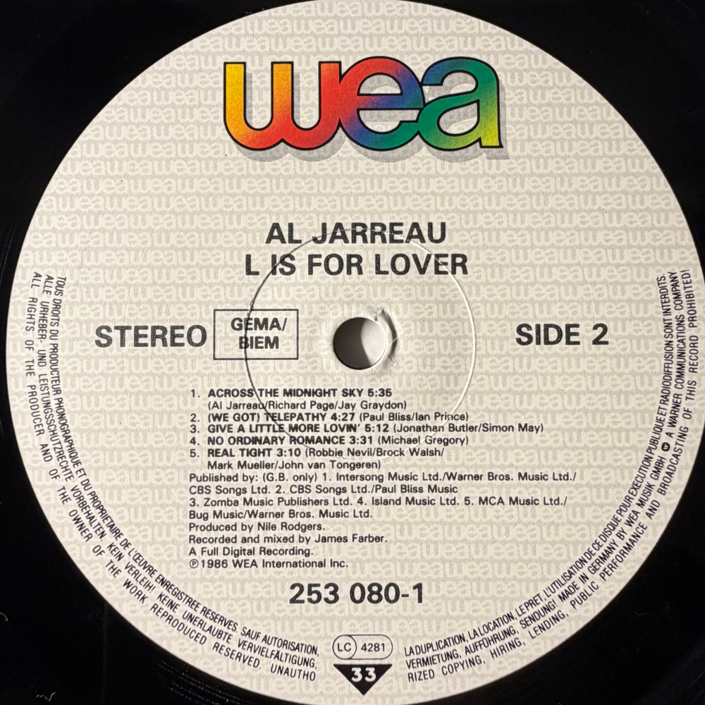 Al Jarreau - L Is For Lover (Германия 1986г.)