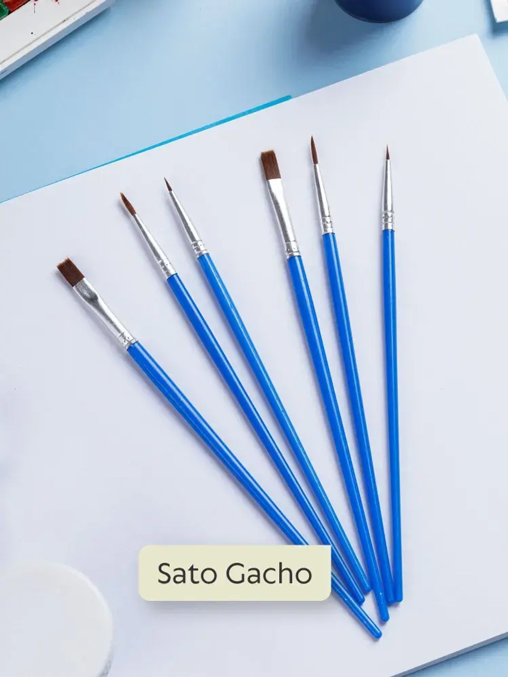 Набор кистей для рисования SATO GACHO синтетика (кисточки: круглые тонкие, лайнер, 1, 2, 4) 6 шт.