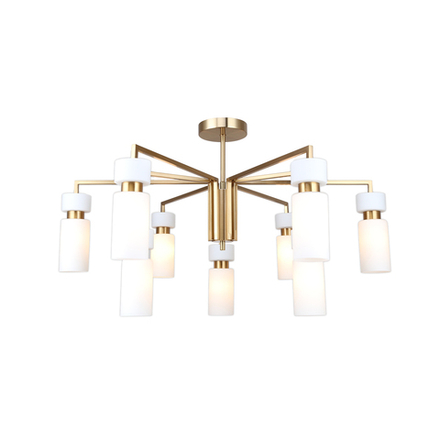 Люстра на штанге 9x40Вт E14, металл/стекло, бронза, белый плафон