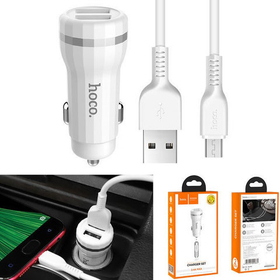 АЗУ USB Hoco Z27 (12W, 2 порта, кабель MicroUSB) Белый