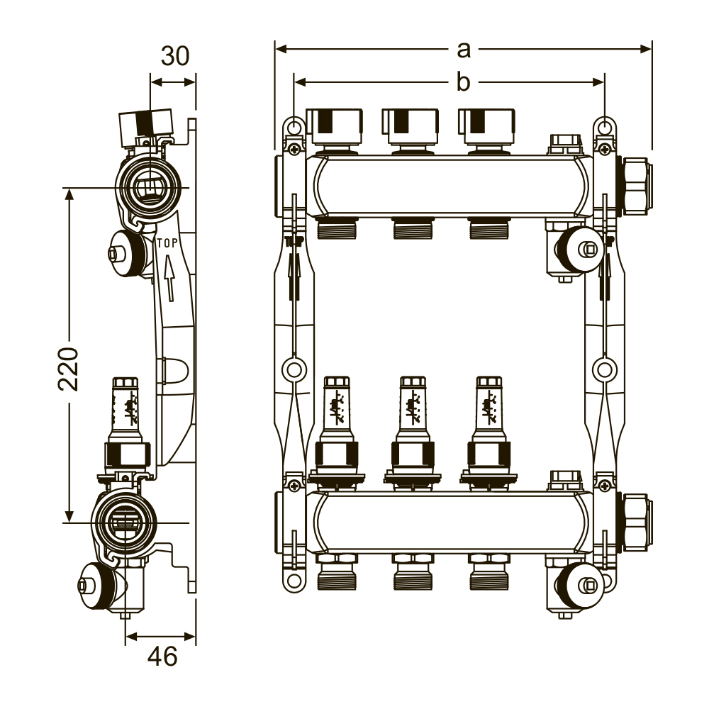 Коллектор отопительного контура TECEfloor из нерж. стали, с расходомерами 3 контура