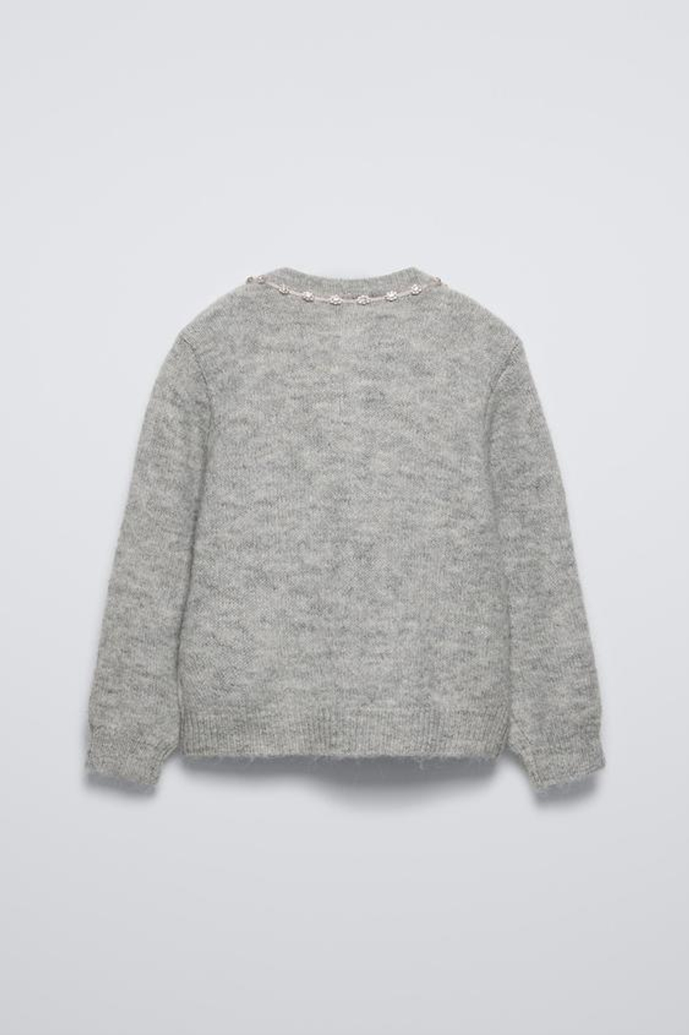 ZARA КАРДИГАН С ПУГОВИЦАМИ И СТРАЗАМИ, ЖЕМЧУЖНО-СЕРЫЙ