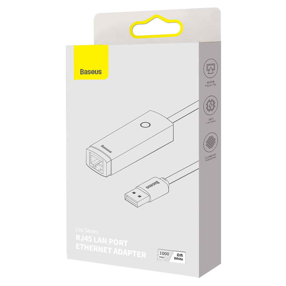 Сетевой адаптер Baseus Lite Series Ethernet Adapter Type-C to RJ45 LAN Port 1000Mbps - White