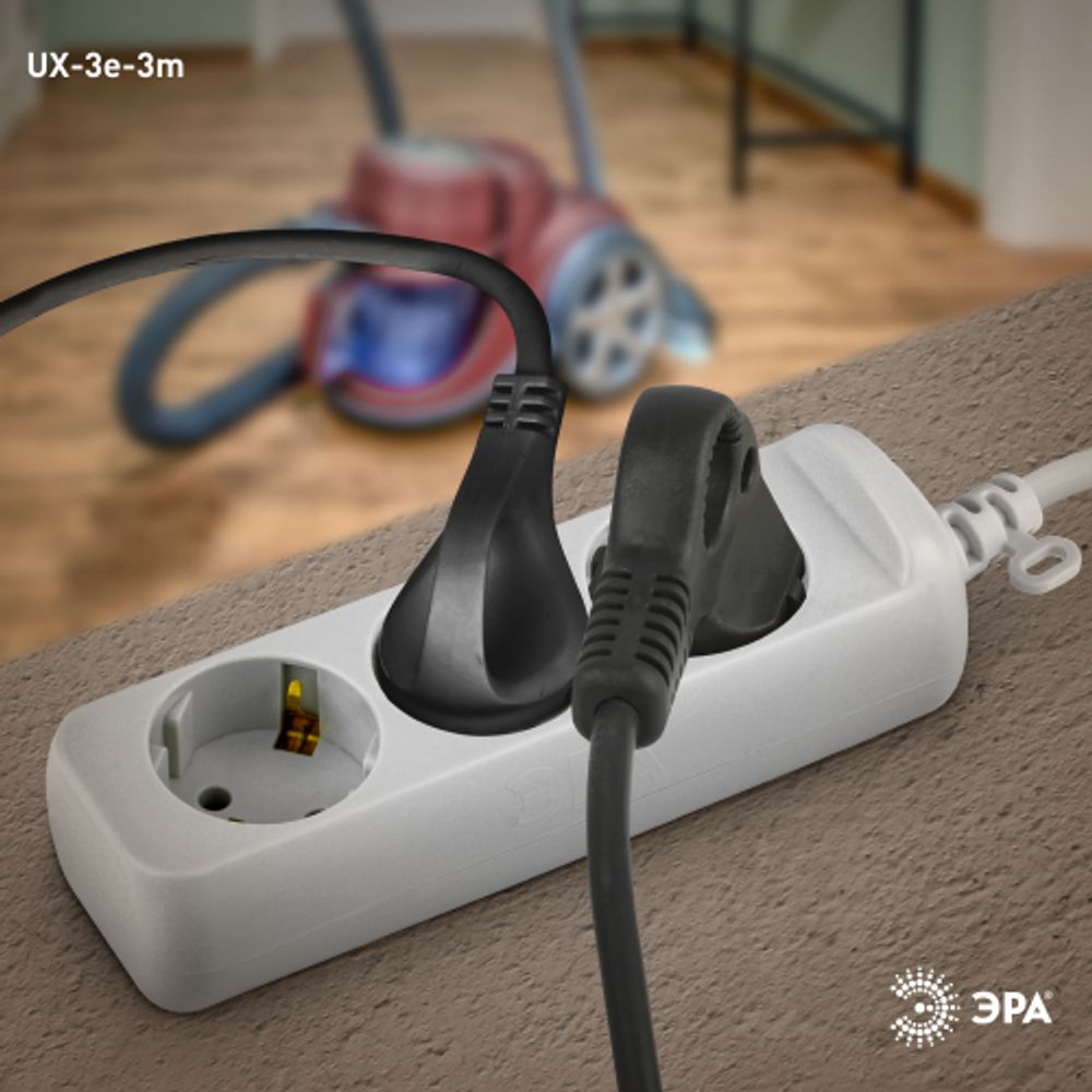 Удлинитель электрический ЭРА UX-3e-3m с заземлением 3 розетки 3м ПВС 3x0,75мм2 10А