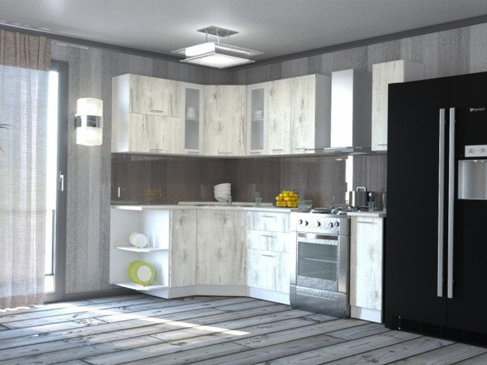 Кухонный гарнитур Алина оптима 1500*1800 мм, каркас ЛДСП, фасад ЛДСП; Стекло, Белый/Пайн белый