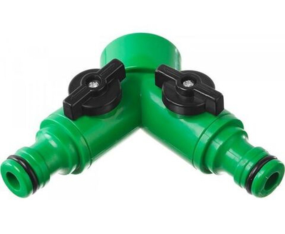 Разветвитель штуцерный, 2 канала, внутренняя резьба 3/4-1/2, регулируемый, пластик 4х9х11см