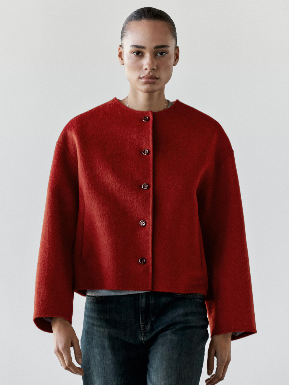 Massimo Dutti Куртка из смесовой шерсти с декоративными швами, красный