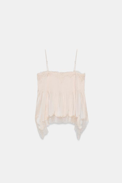 ZARA ТОП В БЕЛЬЕВОМ СТИЛЕ С КРУЖЕВОМ — ZW COLLECTION, БЕЖЕВО-РОЗОВЫЙ