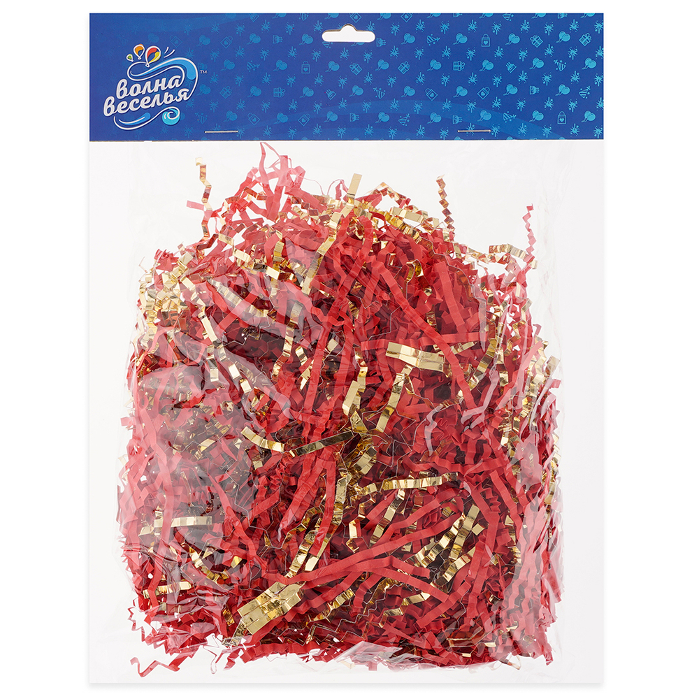 Наполнитель для коробок, красный/ золотой цвет, бумага/ фольга, 50 г