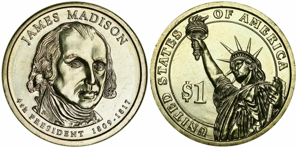 США 1 доллар 2007 Президент 4 - Джеймс Мэдисон (1809-1817) aUNC