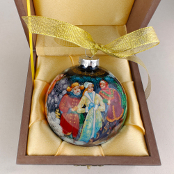 Шар новогодний с ручной росписью Палех "Снегурочка" в футляре