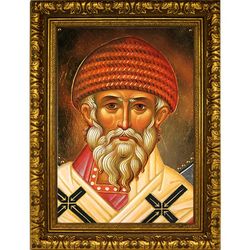 Икона Святителя Спиридона Тримифунтского на холсте.