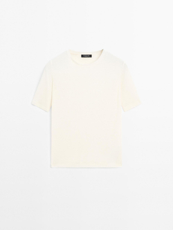 Massimo Dutti Футболка из смесового хлопка, натуральный/кремовый