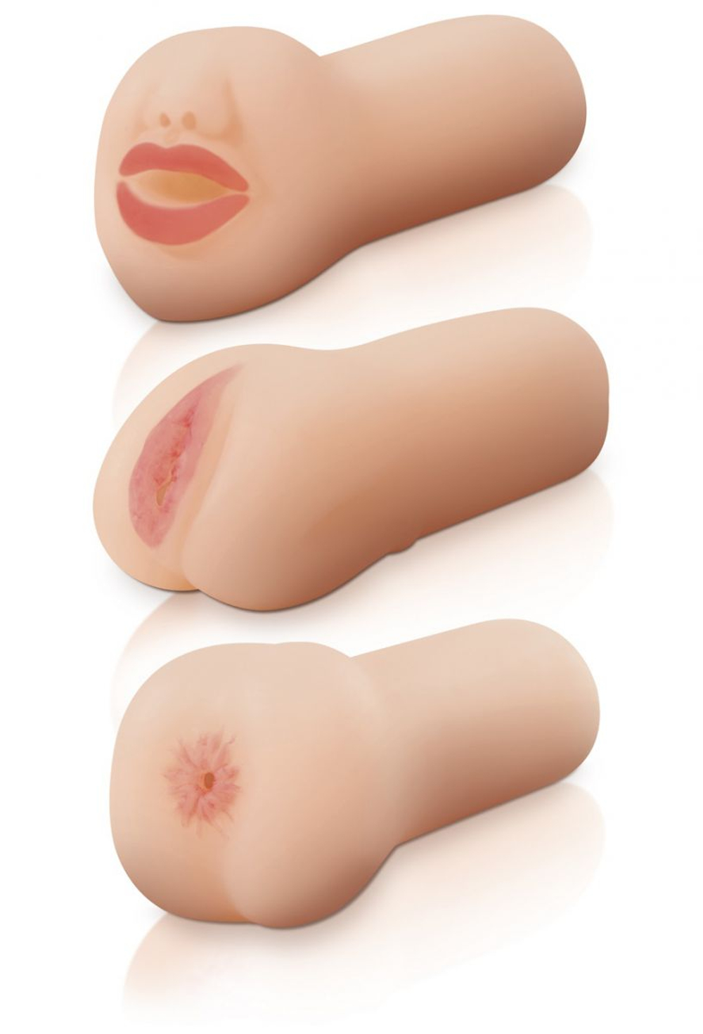 Набор Travel Trio Set из 3 мастурбаторов: ротик, вагина и анус (Цвет: телесный)