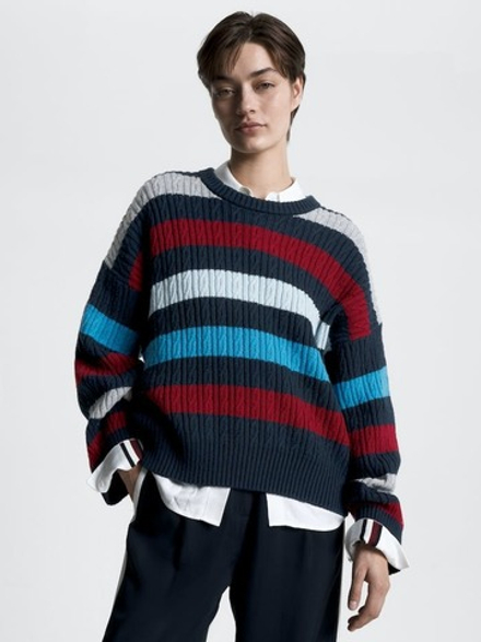 Джемпер женский TOMMY HILFIGER CABLE RWB STRIPE C-NK SWEATER