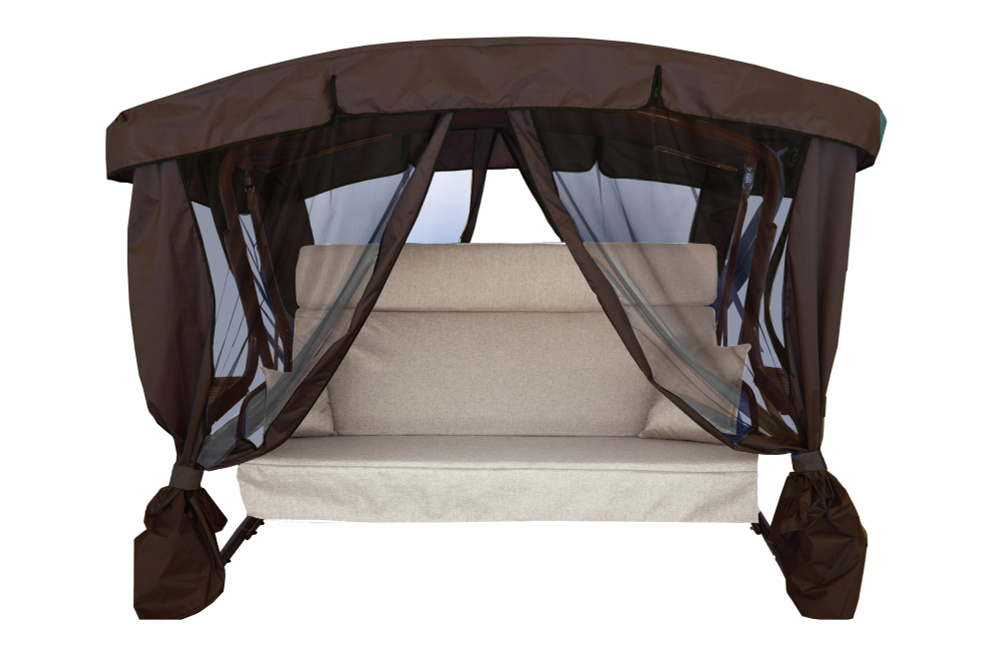 Качели садовые Garden Story 3-х местные Ранго Премиум Маттео(каркас шоколад, м/э бежевый рис.нет)2 уп.