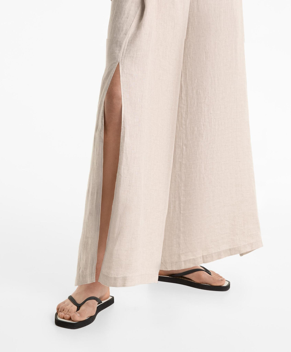 Oysho Брюки из 100%-го льна, песочный с меланжевым эффектом