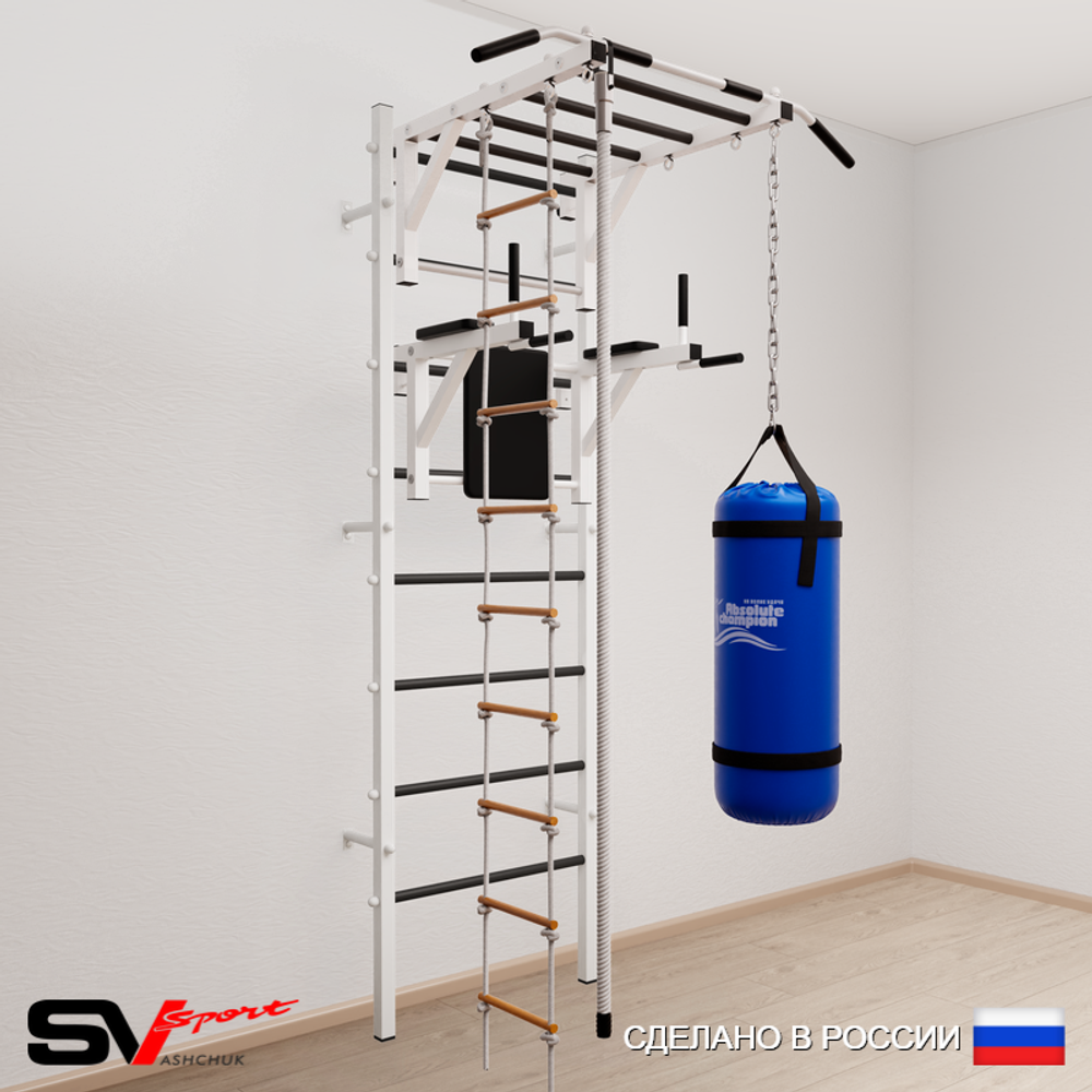 Шведская стенка Sv Sport усиленная 6453 (Турник рукоход/Брусья/Канат/Лестница/Цепь/Мешок 30кг)