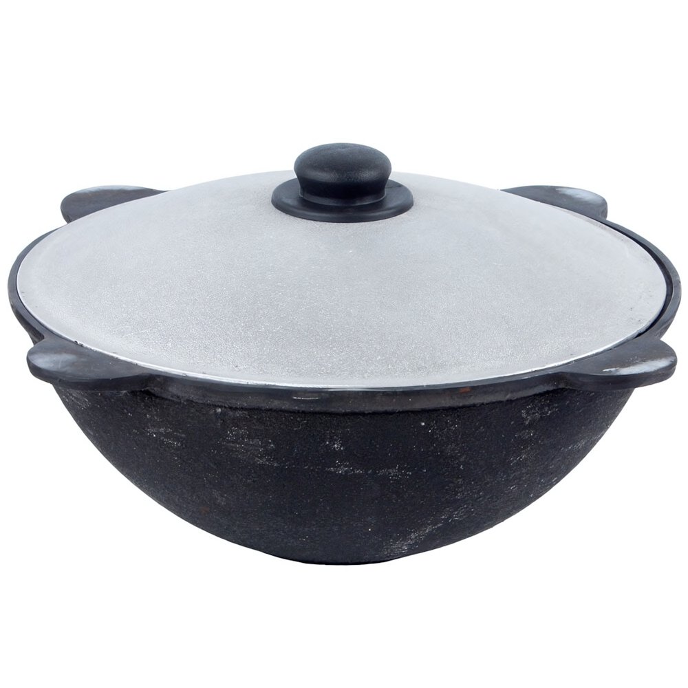 Казан 8л узбекский чугунный с алюминиевой крышкой, плоское дно (г.Наманган)