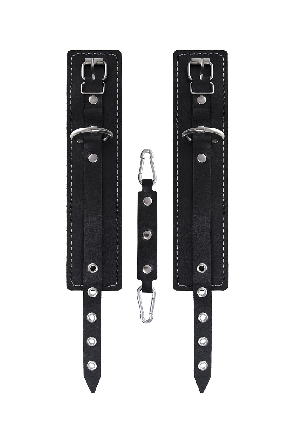 Черные двухслойные кожаные оковы с белой строчкой (Цвет: черный)