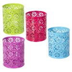 Подставка-стакан для канцтоваров Alingar, металлическая, круглая, узор "Клевер", ассорти