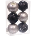 Новогодние шары «Снежный вальс» 8 см (набор 6 шт), Черный/Шампань