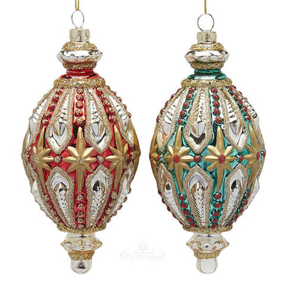Игрушка сосулька яйцо фаберже красный/зеленый, стекло H17 EDG