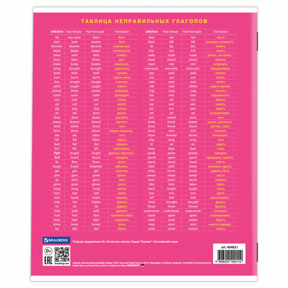 Тетрадь предметная "ЗНАНИЯ" 36 л., обложка мелованная бумага, АНГЛИЙСКИЙ ЯЗЫК, клетка, подсказ, BRAUBERG, 404821