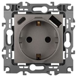 Розетка ЭРА Серия 12 12-4108-16 2P+E 16A-250В со шторками с USB type-A+C 5В-3А титан