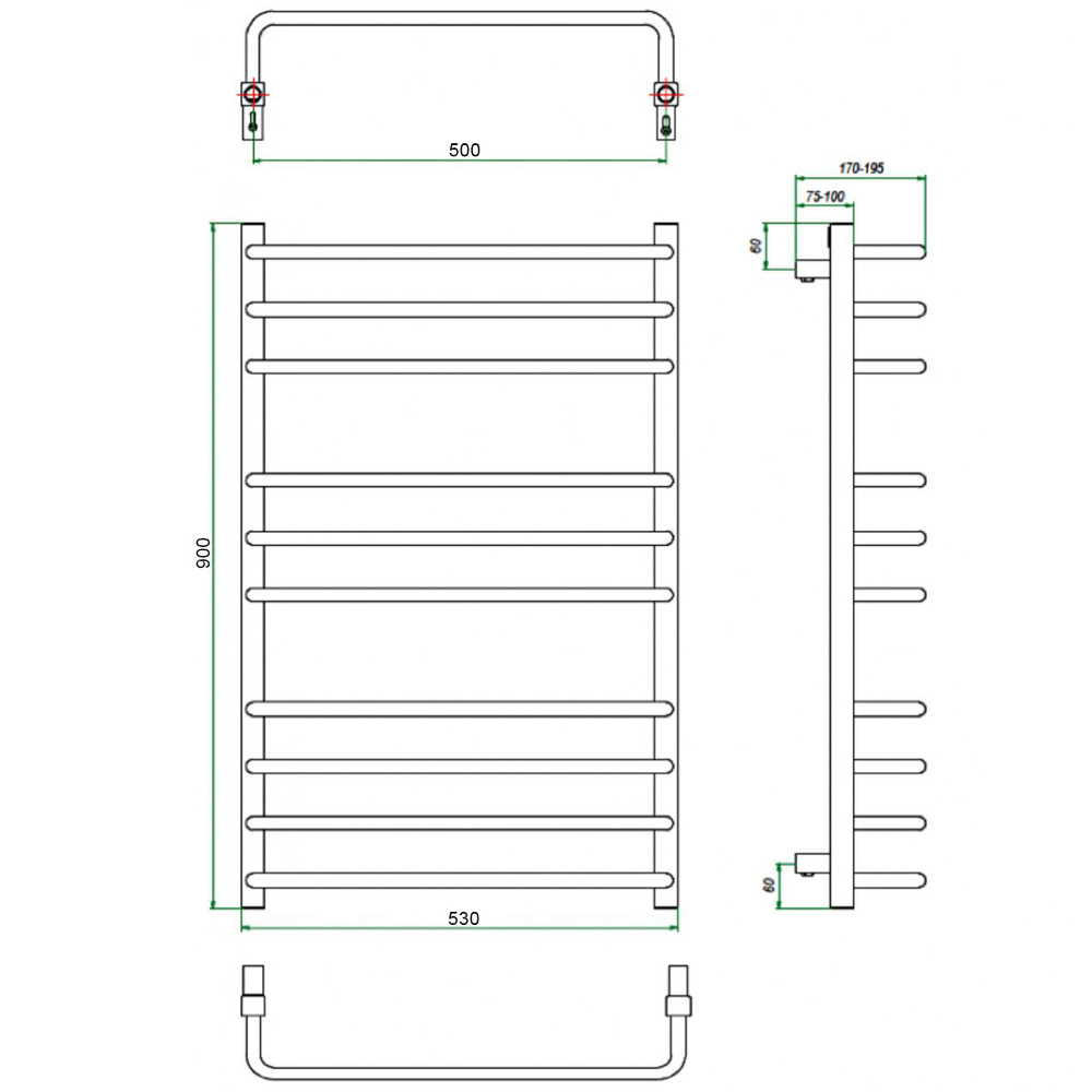 Полотенцесушитель ГРОТА ECOFORTE 63/90(-), (1 шт)