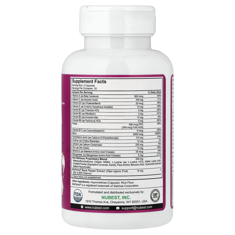 NuBest, Hair Xtra, 60 вегетарианских капсул