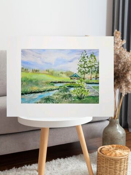 Картина авторская акварельная в паспарту 30х40 см на стену для интерьера "Майское Веребково"