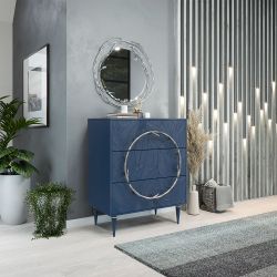 Комод Арт Колор leaves Классик Сильвер с 3 ящиками Королевский синий