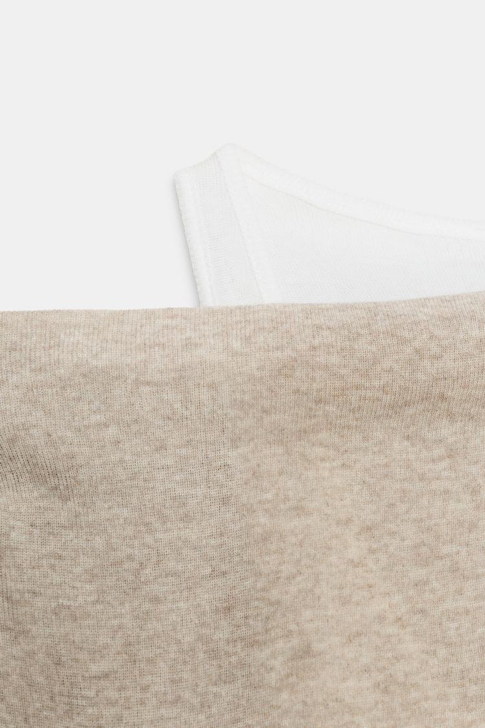 ZARA АСИММЕТРИЧНАЯ ФУТБОЛКА С ЭФФЕКТОМ ДВОЙНОЙ ТКАНИ, ПЕСОЧНЫЙ МЕЛАНЖ