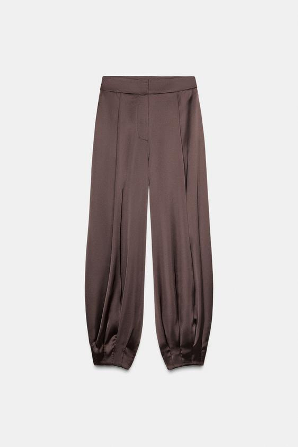 ZARA БРЮКИ-БАГГИ ИЗ АТЛАСНОЙ ТКАНИ, КОРИЧНЕВЫЙ