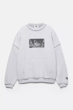 PULL&BEAR Толстовка Dan Da Dan, серый меланж