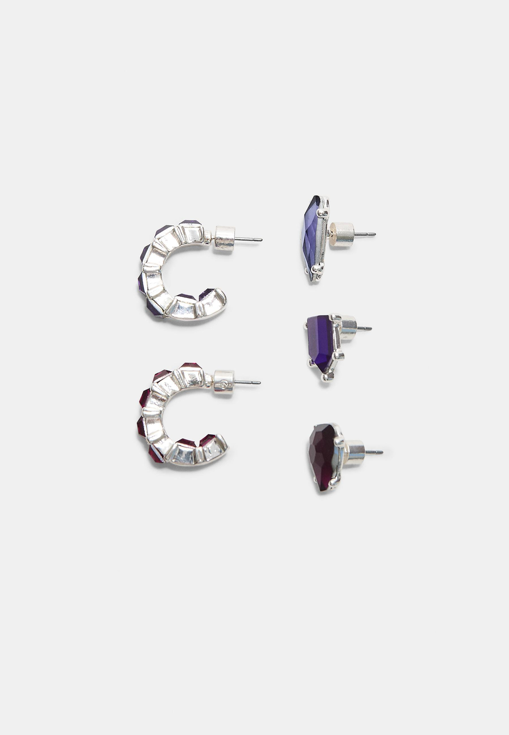 STRADIVARIUS Комплект из сережек и каффов со стразами, серый