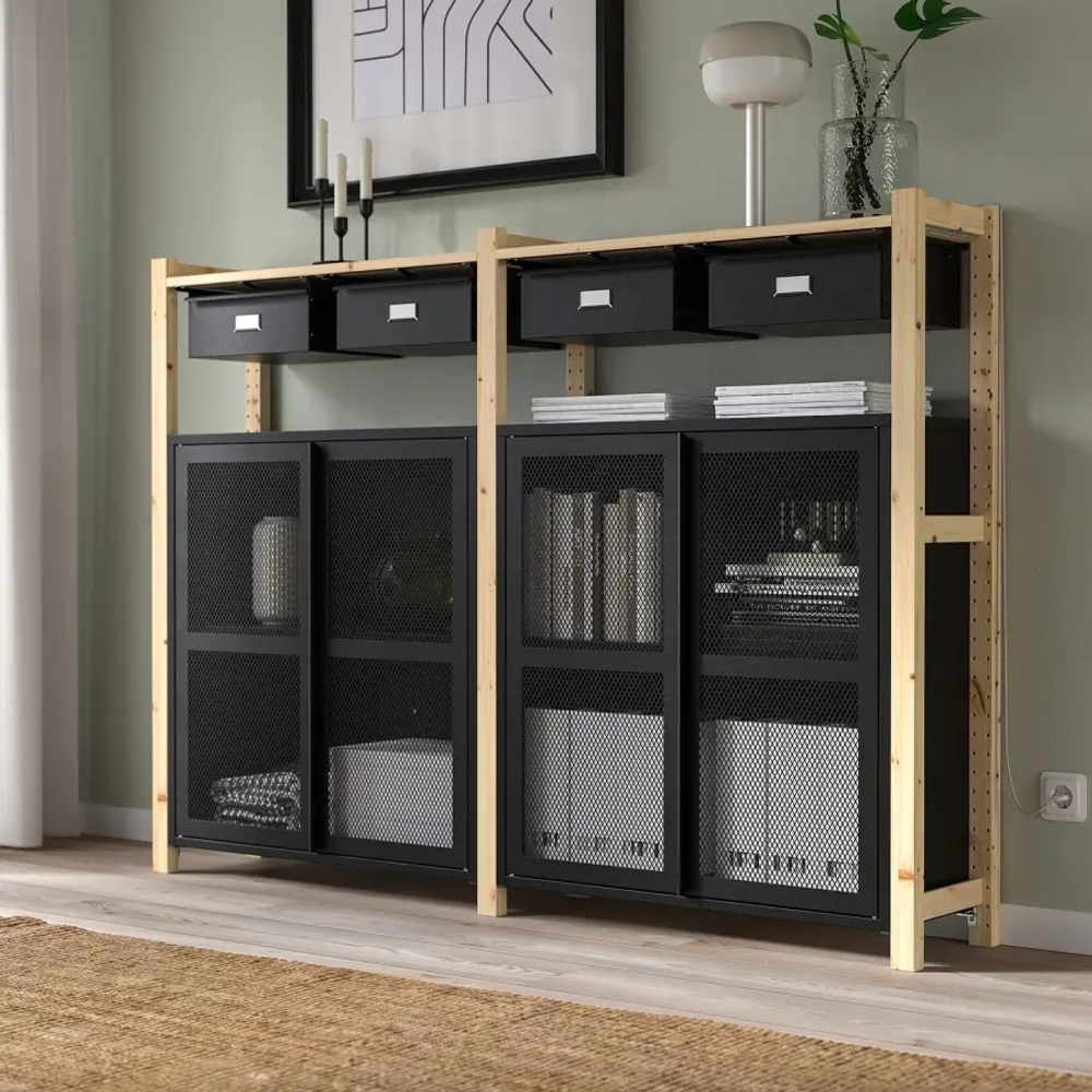 Комбинация для хранения - IKEA IVAR/ИВАР ИКЕА, 175х30х124 см, сосна/черный