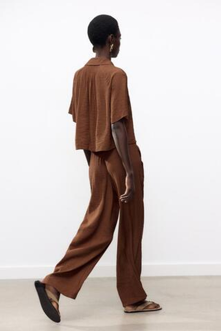 ZARA ШИРОКИЕ БРЮКИ С ЭЛАСТИЧНЫМ ПОЯСОМ, ТЕРРАКОТОВЫЙ