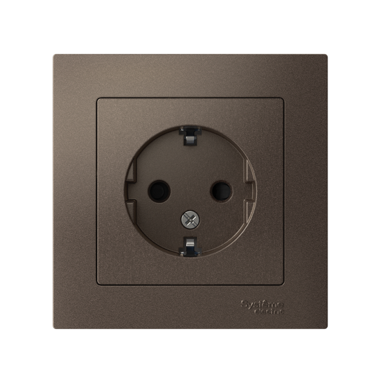 Розетка 1-м СП AtlasDesign 16А IP20 с заземл. защ. шторки в сборе мокко SE ATN000644