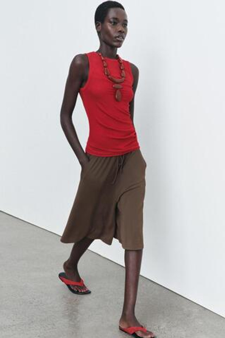 ZARA ДРАПИРОВАННЫЙ ТОП БЕЗ РУКАВОВ, КРАСНЫЙ