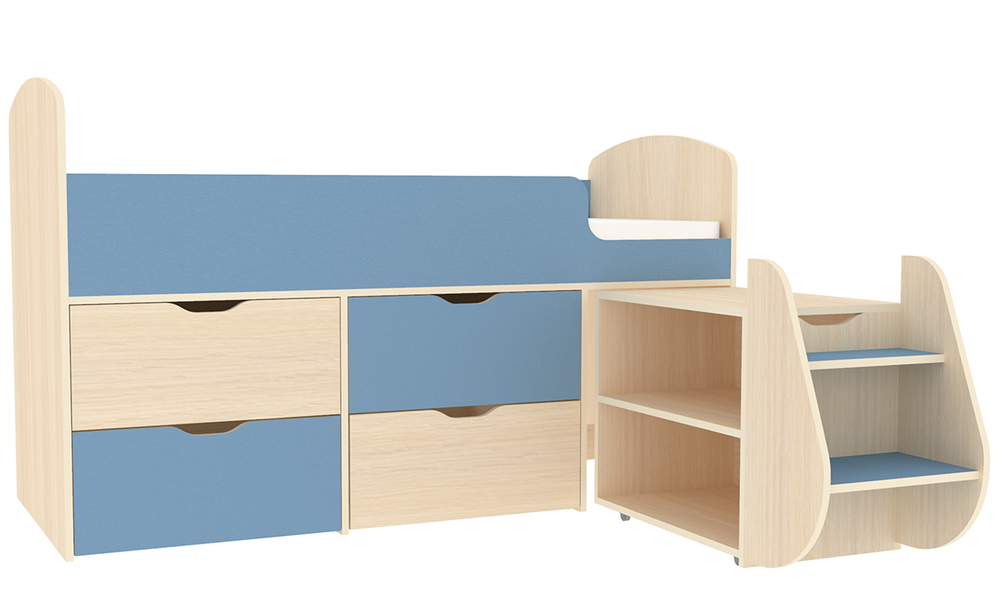 Кровать-чердак КарИВи Малыш 7  Дуб Молочный Светло-синий, голубой