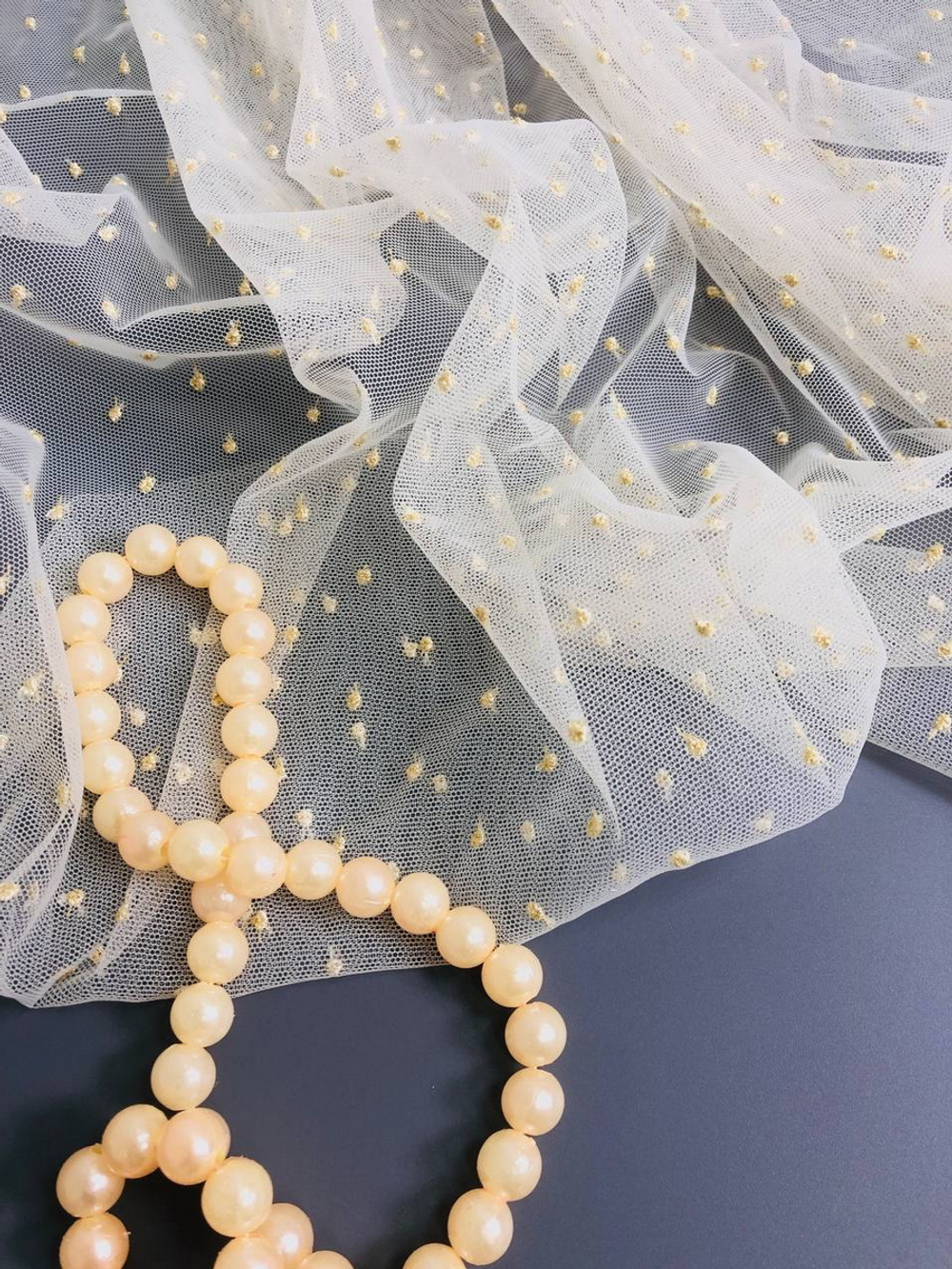 Тесьма сетка с вышивкой, крем, 40см, горох