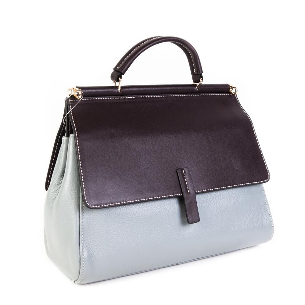 Оригинальная маленькая двухцветная чёрно-голубая сумочка из натуральной кожи 28х20х12,5 см Doublecity 9783 Light Blue