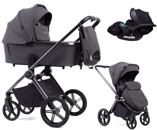 Детская коляска Peppy Monaco 3 в 1 с автокреслом Verona Black Antrazit (графитовый), рама серая