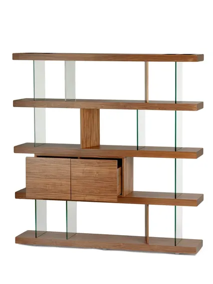 Стеллаж с ящиками Somerset 189х180 см, шпон ореха, стекло