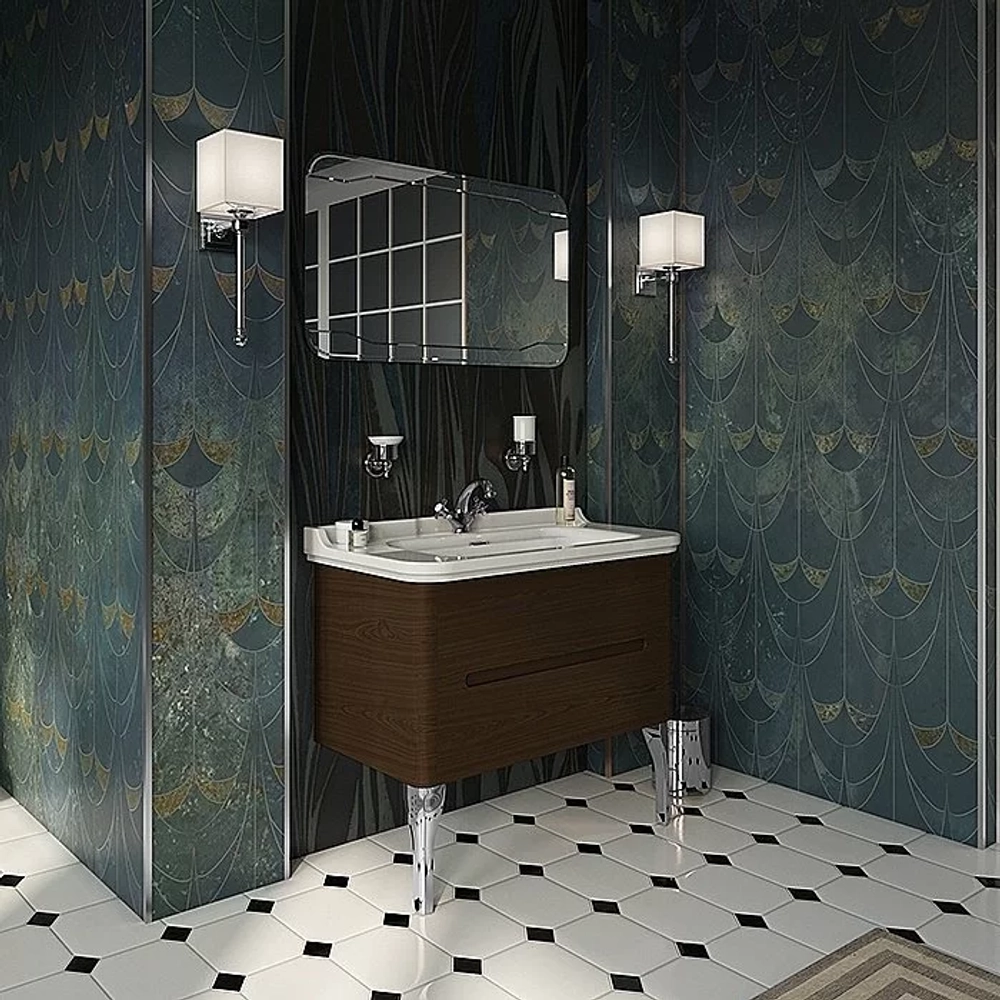 Тумба с раковиной Kerasan Waldorf 925546 100 темный орех с 1 отверстием/заглушка бронза